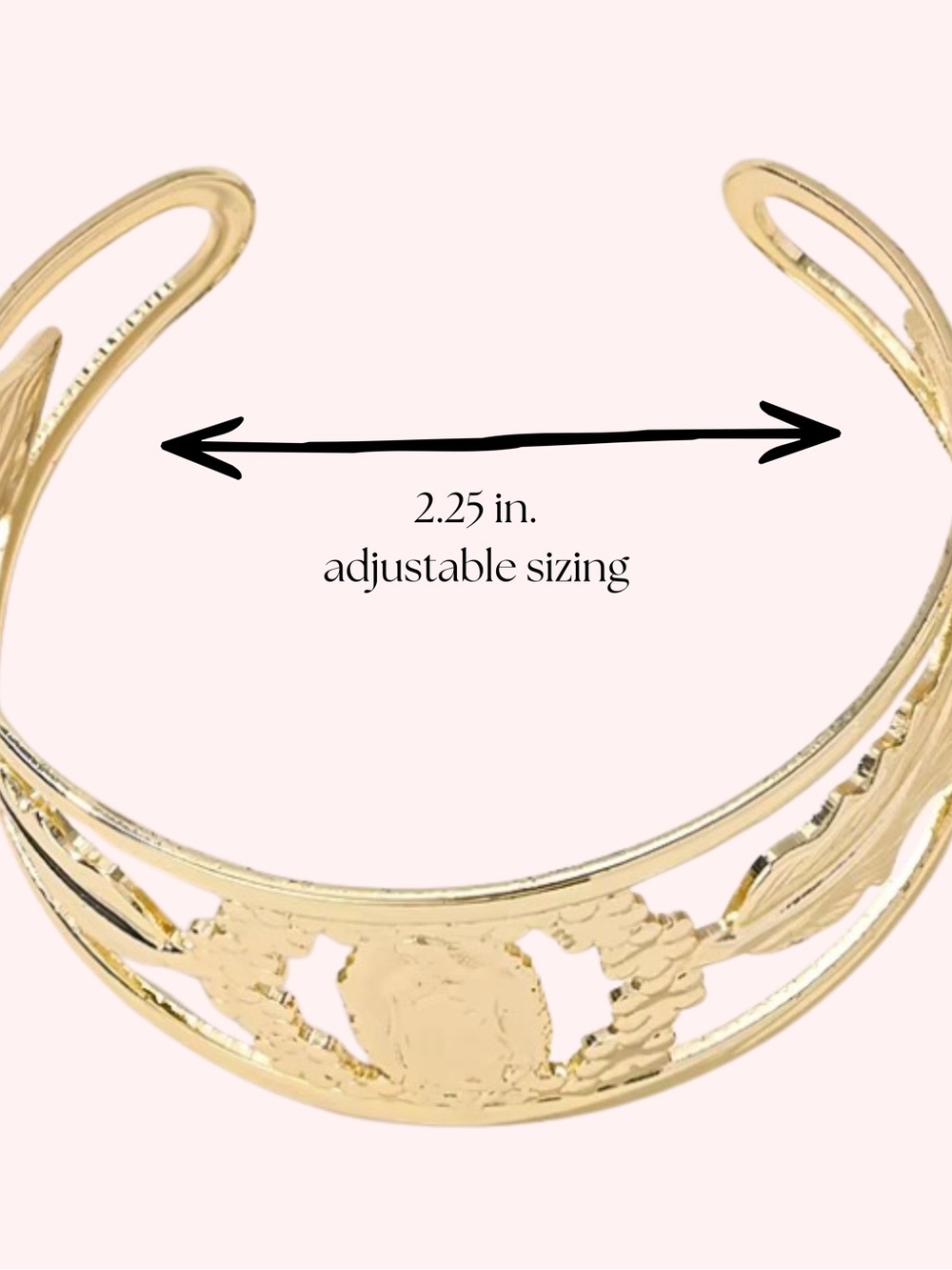 Virgin Mary Gold Plated Open Bangle Bracelet with Feather & Floral Design - Picture 6 of 6